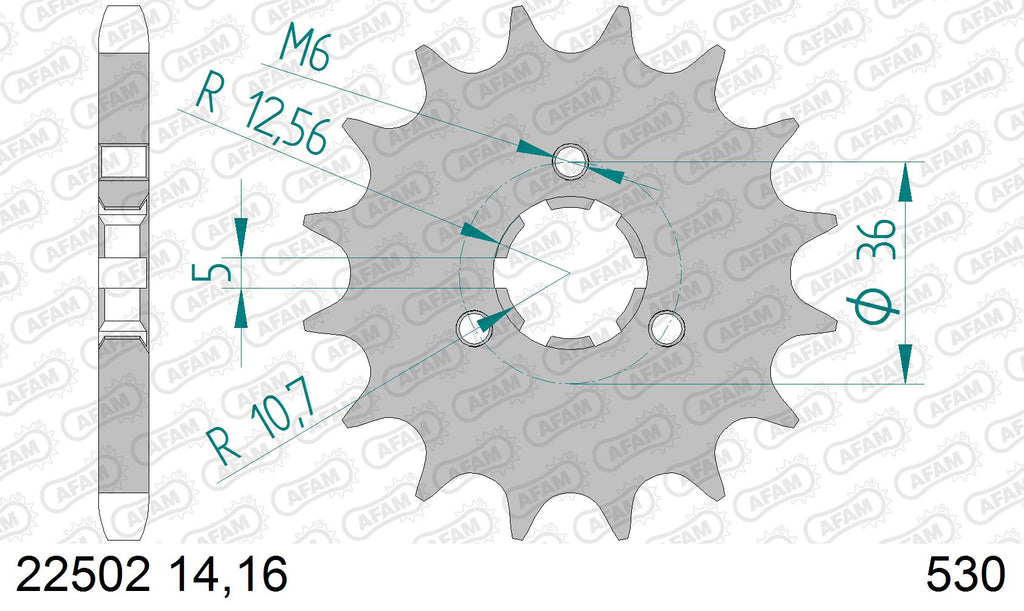 AFAM Front Sprocket, 530 (OE Pitch), Steel - 14T (orig size) – Suzuki GT380 1974–1977 / Suzuki GT750 J/K/L/M/A/B 1974–1977
