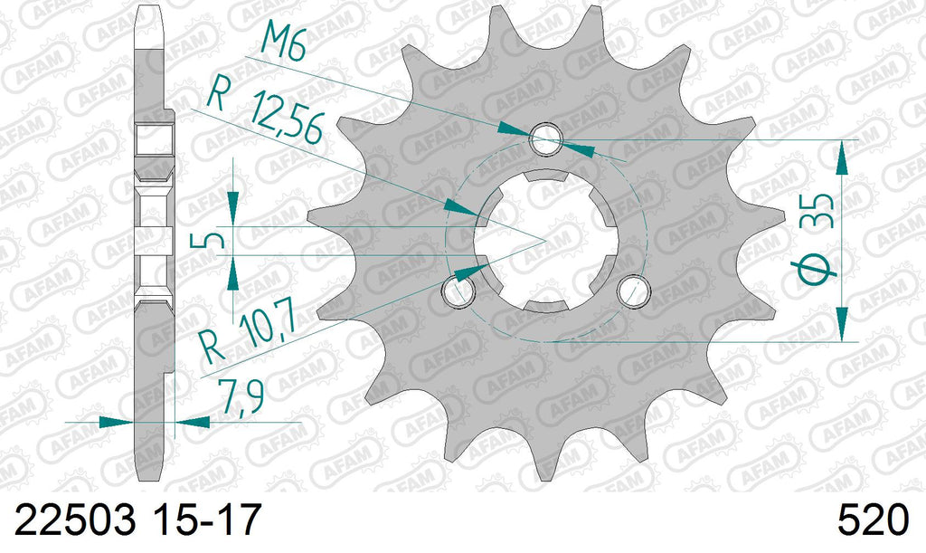 AFAM Front Sprocket, 520 (OE Pitch), Steel - 16T (orig size) – Suzuki DR 600 S F,G,H,J,K 1985–1989 / Suzuki DR650 1990–1996