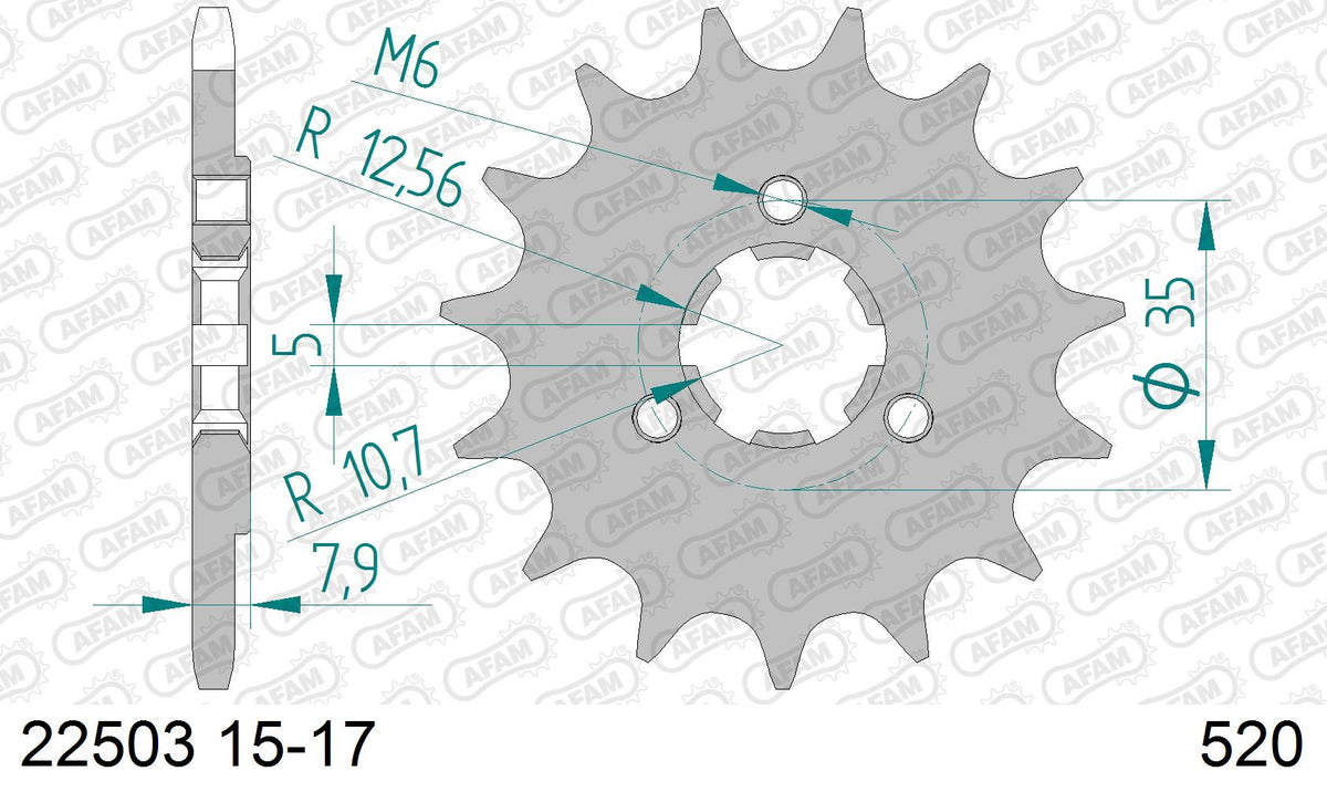 AFAM Front Sprocket, 520 (OE Pitch), Steel - 16T (orig size) – Suzuki DR 600 S F,G,H,J,K 1985–1989 / Suzuki DR650 1990–1996