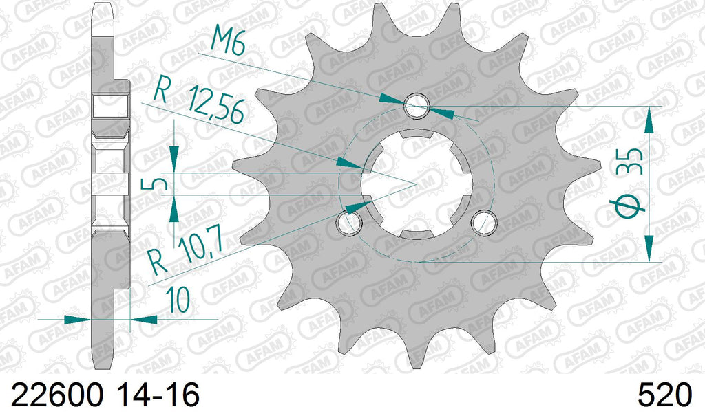AFAM Front Sprocket, 520 (OE Pitch), Steel - 15T (orig size) (22600-15)