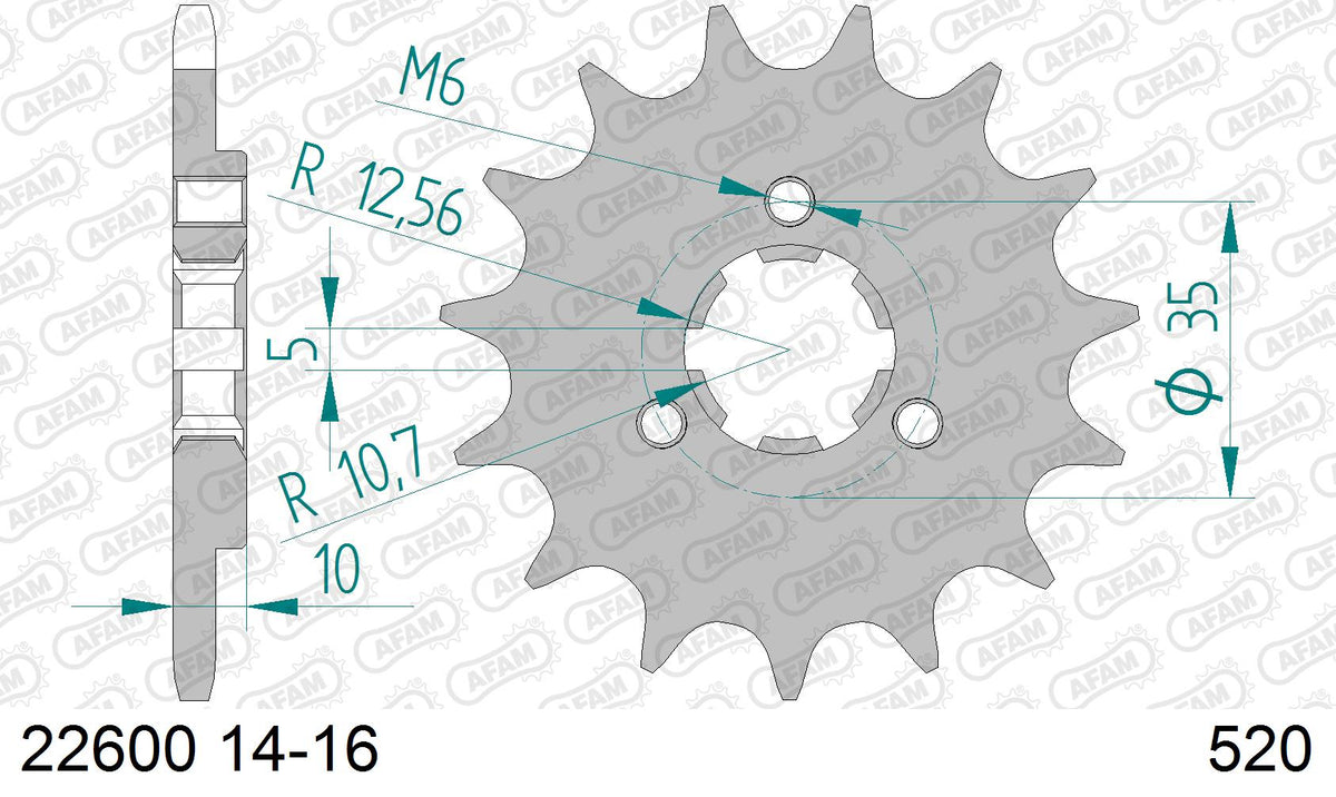 AFAM Front Sprocket, 520 (OE Pitch), Steel - 15T (orig size) (22600-15)