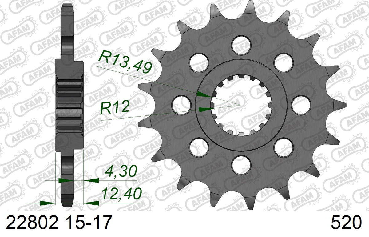 AFAM Front Sprocket, 520 conversion, Steel - 17T (orig size) – Suzuki GSX-R1000 2017–2022