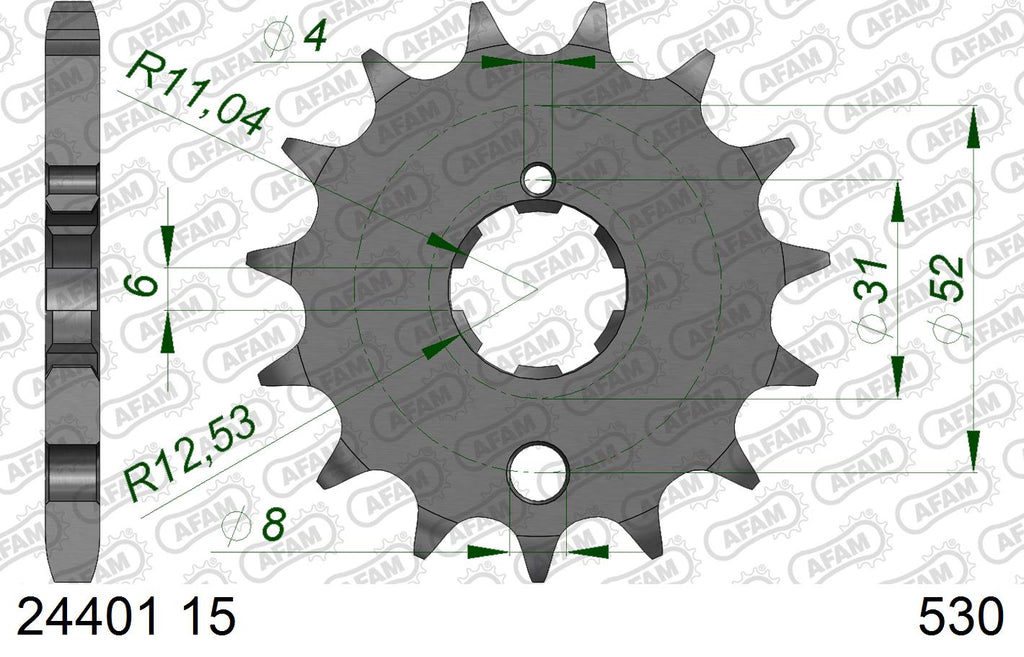 AFAM Front Sprocket, 530 (OE Pitch), Steel - 15T (orig size) – Kawasaki Z440 LTD 1980–1984