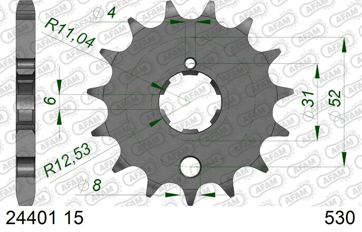AFAM Front Sprocket, 530 (OE Pitch), Steel - 15T (orig size) – Kawasaki Z440 LTD 1980–1984