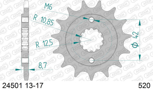 AFAM Front Sprocket, 520 (OE Pitch), Steel - 16T (orig size) (24501-16)
