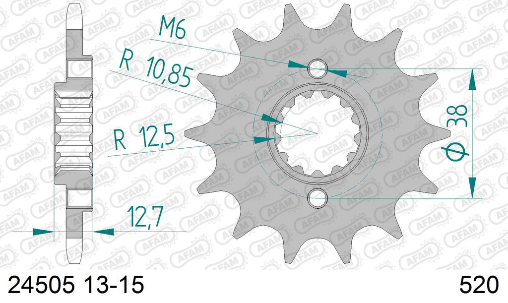 AFAM Front Sprocket, 520 (OE Pitch), Steel - 14T, 108 links reqd (24505-14)