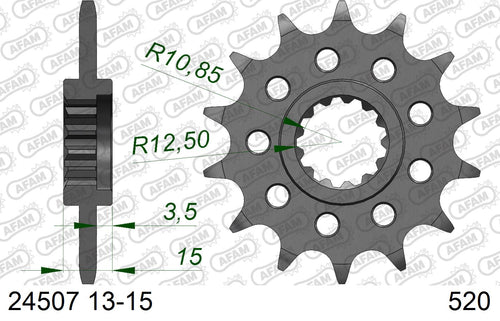AFAM Front Sprocket, 520 conversion, Steel - 15T (orig size) – Kawasaki ZX-6R 1995–1997
