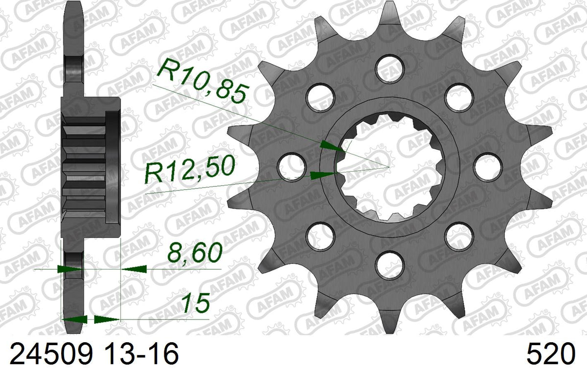 AFAM Front Sprocket, 520 (OE Pitch), Steel - 15T (orig size) (24509-15)