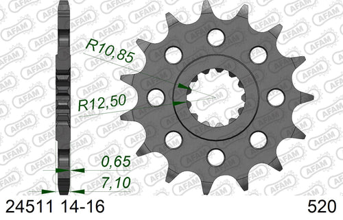 AFAM Front Sprocket, 520 (OE Pitch), Steel - 16T (orig size) – Kawasaki ZX-6R 2007–2022