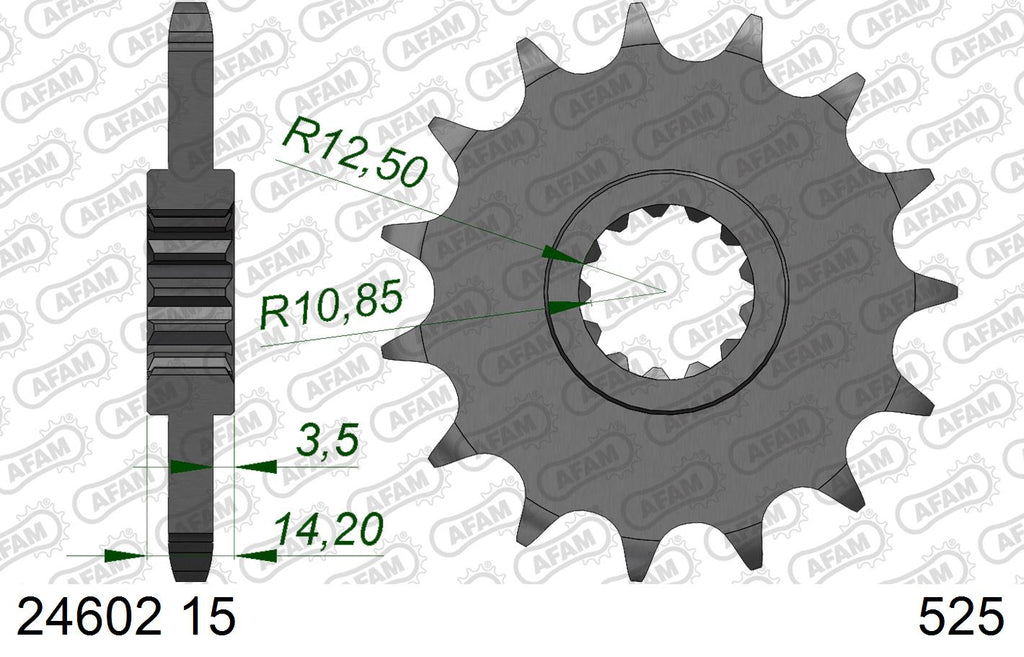 AFAM Front Sprocket, 525 (OE Pitch), Steel - 15T (orig size) – Kawasaki Zephyr 750 1995–1997