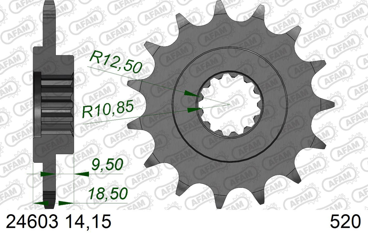 AFAM Front Sprocket, 520 (OE Pitch), Steel - 15T (orig size) (24603-15)