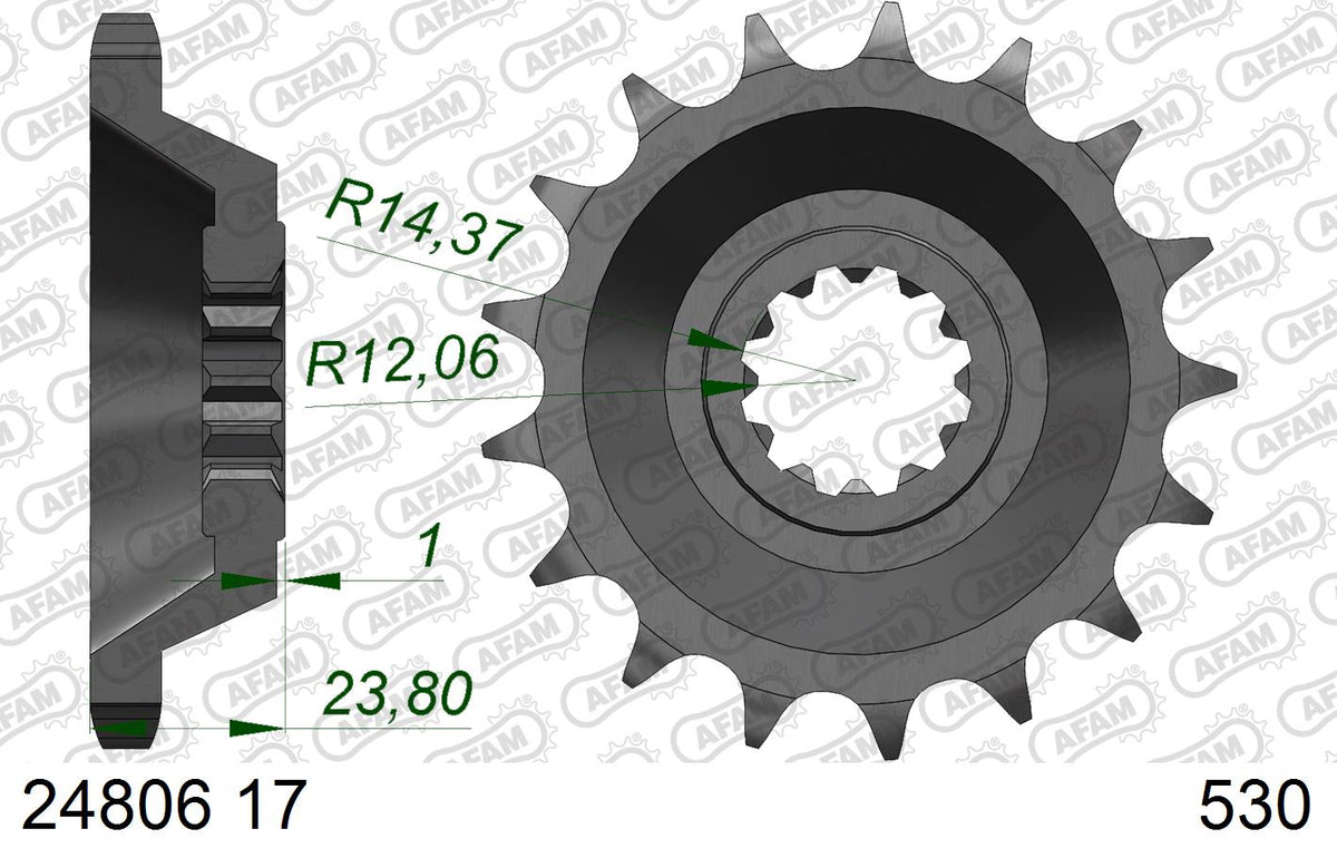 AFAM Front Sprocket, 530 (OE Pitch), Steel - 17T (orig size) – Kawasaki ZZR1100 1990–1992