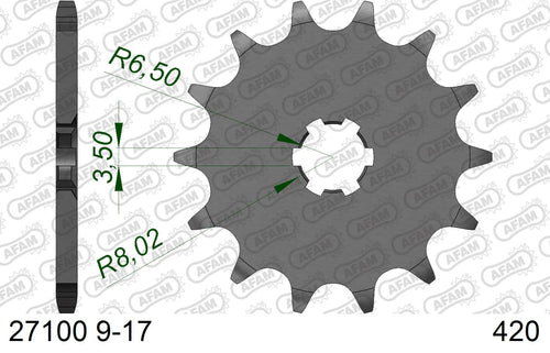 AFAM Front Sprocket, 420 (OE Pitch), Steel - 13T (orig size) (27100-13)
