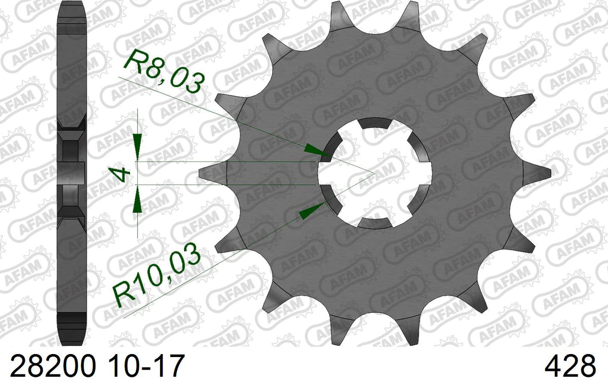 AFAM Front Sprocket, 428 (OE Pitch), Steel - 14T (orig size) (28200-14)