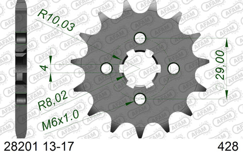 AFAM Front Sprocket, 428 (OE Pitch), Steel - 14T (orig size) (28201-14)