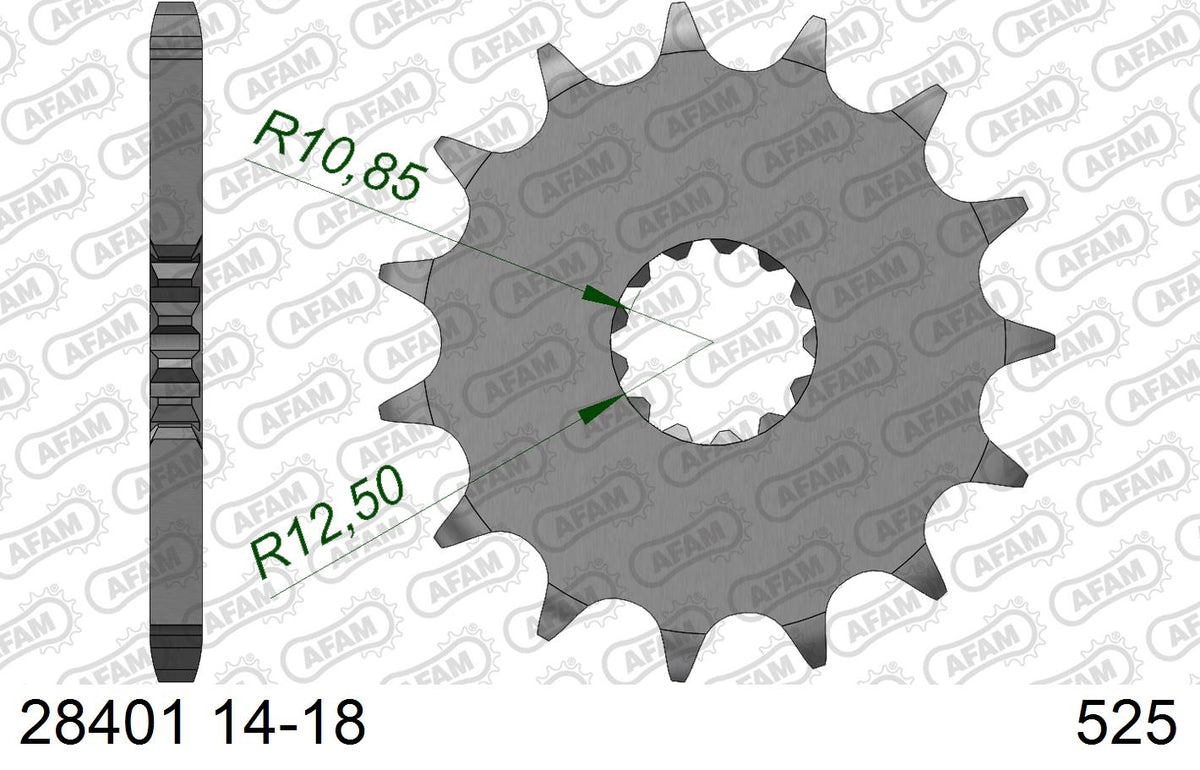 AFAM Front Sprocket, 525 (OE Pitch), Steel - 17T (orig size) (28401-17)