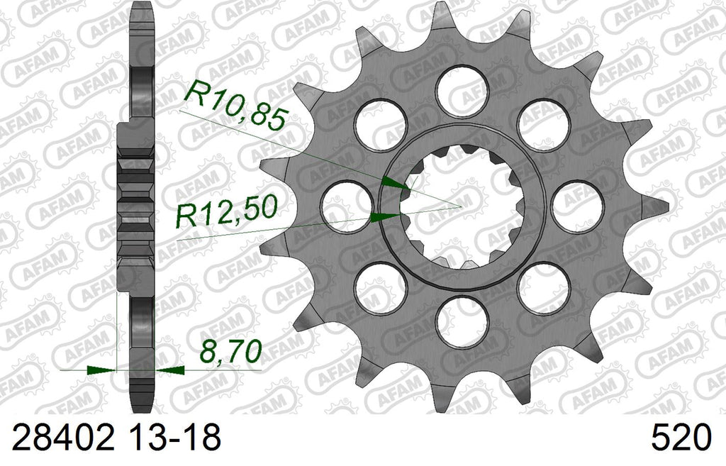 AFAM Front Sprocket, 520 conversion, Steel - 16T (orig size) (28402-16)