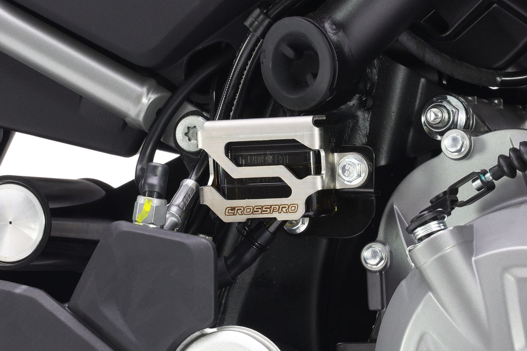 Crosspro Rear Brake Fluid Reservoir Guard, Brushed Stainless – CFMoto 450 MT 2024–2026
