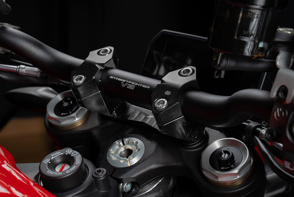Gilles Adjustable Handlebar Risers, Black – Ducati Monster / Plus V2 2026 / Ducati Streetfighter V2 2025–2026
