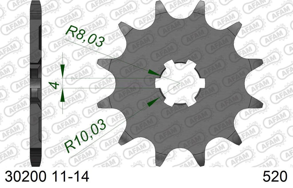 AFAM Front Sprocket, 520 (OE Pitch), Steel - 13T (orig size) (30200-13)