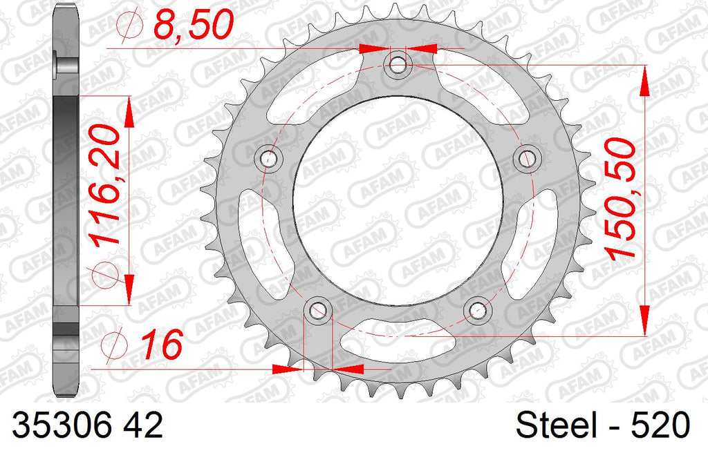 AFAM Rear Sprocket, 520 (OE Pitch), Steel - 42T (orig size) – Aprilia RS250 1996–2003