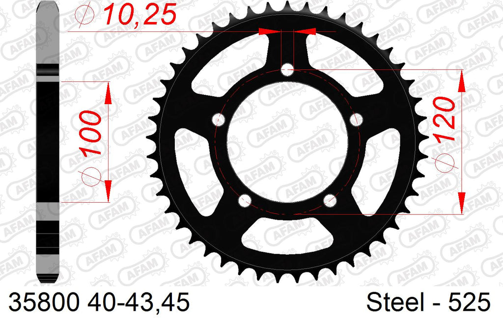 AFAM Rear Sprocket, 525 (OE Pitch), Steel - 42T (orig size) (35800-42)