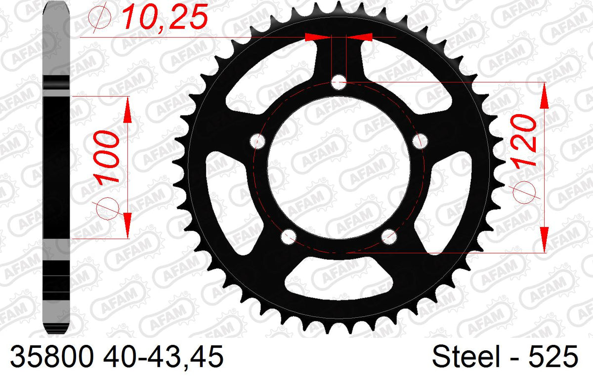 AFAM Rear Sprocket, 525 (OE Pitch), Steel - 42T (orig size) (35800-42)