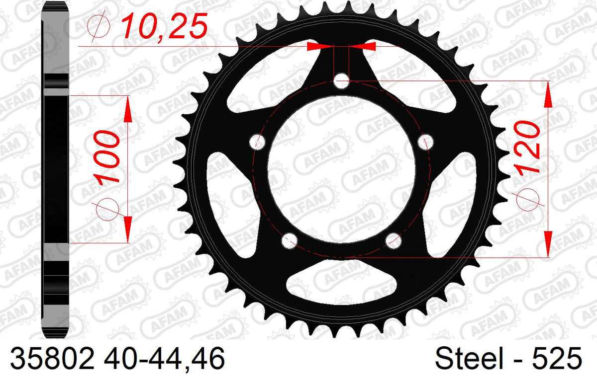 AFAM Rear Sprocket, 525 (OE Pitch), Steel - 42T, 108 links reqd (35802-42)