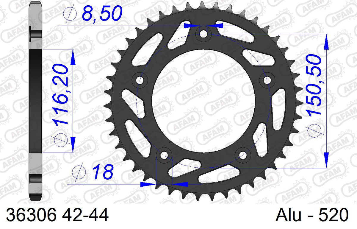 AFAM Rear Sprocket, 520 (OE Pitch), Alu - 42T (orig size) – Aprilia RS250 1996–2003