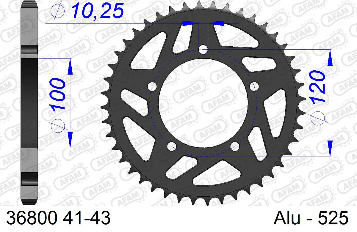 AFAM Rear Sprocket, 525 (OE Pitch), Alu - 42T (orig size) (36800-42)