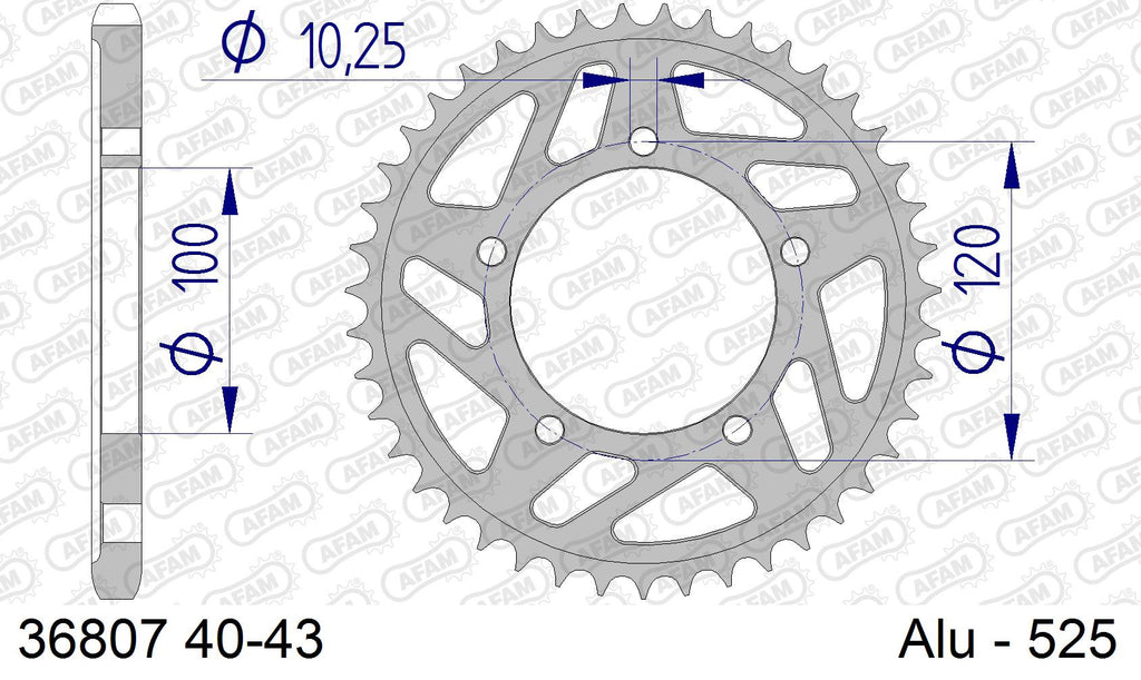 AFAM Rear Sprocket, 525 (OE Pitch), Alu - 40T, 110 links reqd