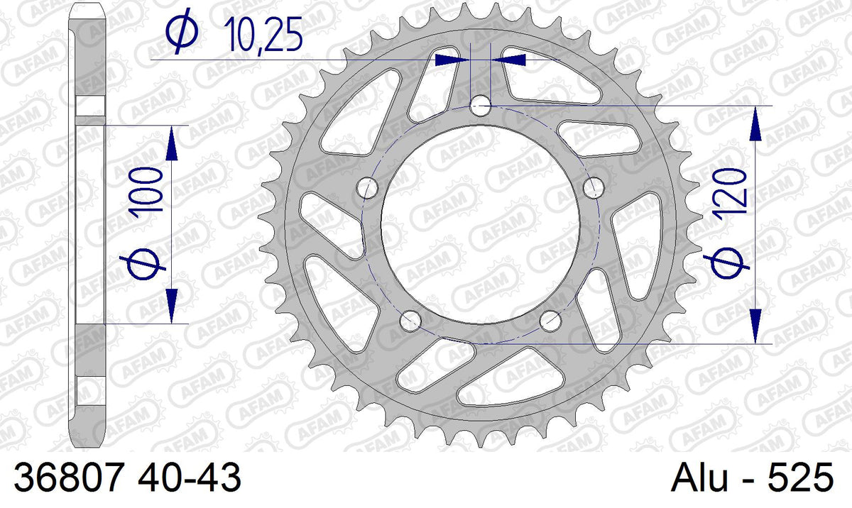 AFAM Rear Sprocket, 525 (OE Pitch), Alu - 41T (orig size) (36807-41)