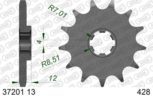 AFAM Front Sprocket, 428 (OE Pitch), Steel - 13T, 136 links reqd – Aprilia RS4 125 2011–2013
