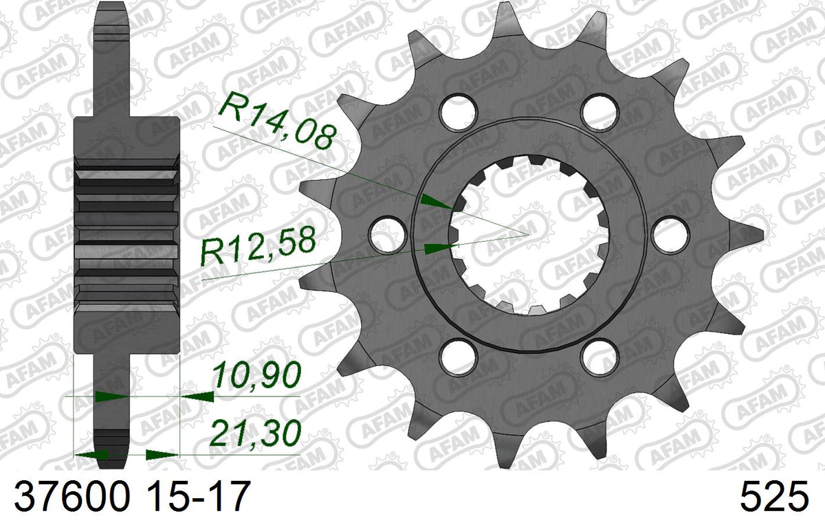 AFAM Front Sprocket, 525 (OE Pitch), Steel - 16T (orig size) (37600-16)