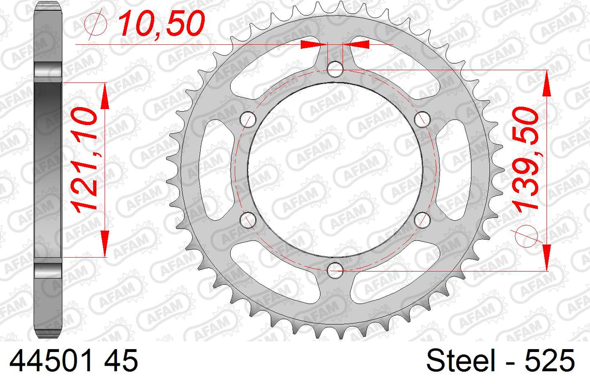 AFAM Rear Sprocket, 525 (OE Pitch), Steel - 45T (orig size) – Cagiva Raptor 650 2001–2007