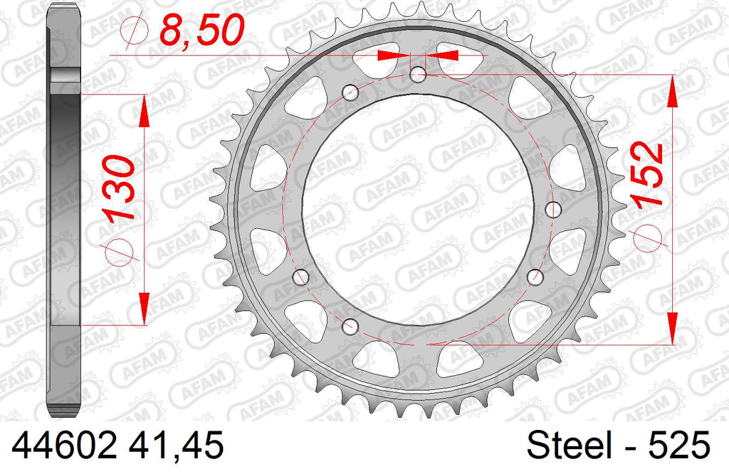AFAM Rear Sprocket, 525 (OE Pitch), Steel - 45T, 112 links reqd (44602-45)