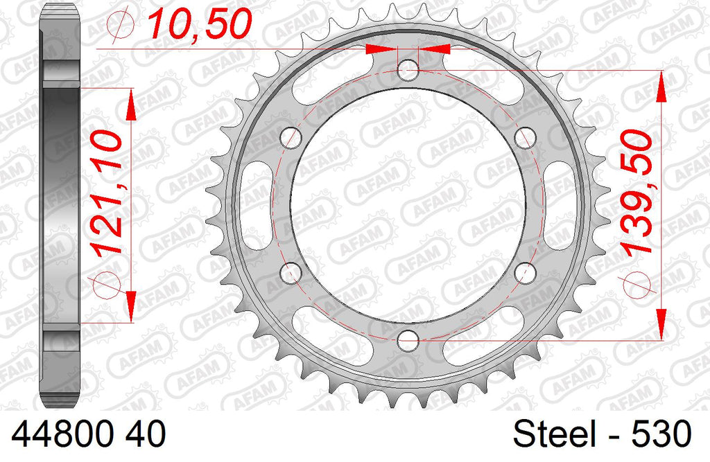 AFAM Rear Sprocket, 530 (OE Pitch), Steel - 40T (orig size) – Cagiva Raptor / V Raptor 1000 2000–2005