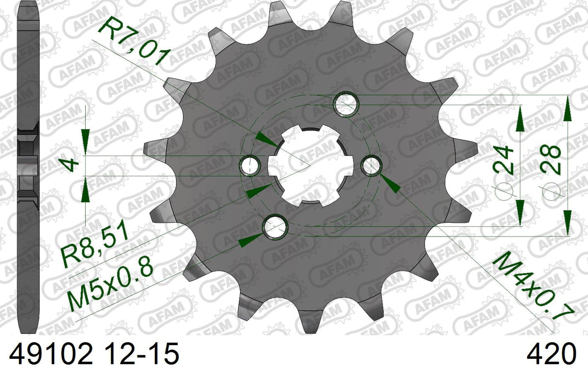 AFAM Front Sprocket, 420 (OE Pitch), Steel - 15T, 132 links reqd (49102-15)