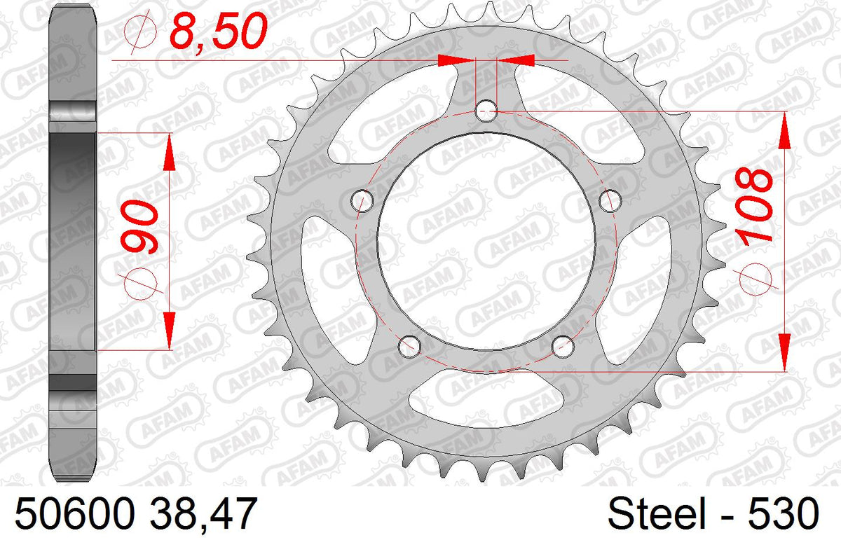 AFAM Rear Sprocket, 530 (OE Pitch), Steel - 38T (orig size) – Ducati 500 LD / SL Pantah 1979 / Ducati 600 Pantah 1981–1982