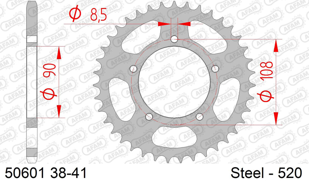 AFAM Rear Sprocket, 520 (OE Pitch), Steel - 38T (orig size) (50601-38)