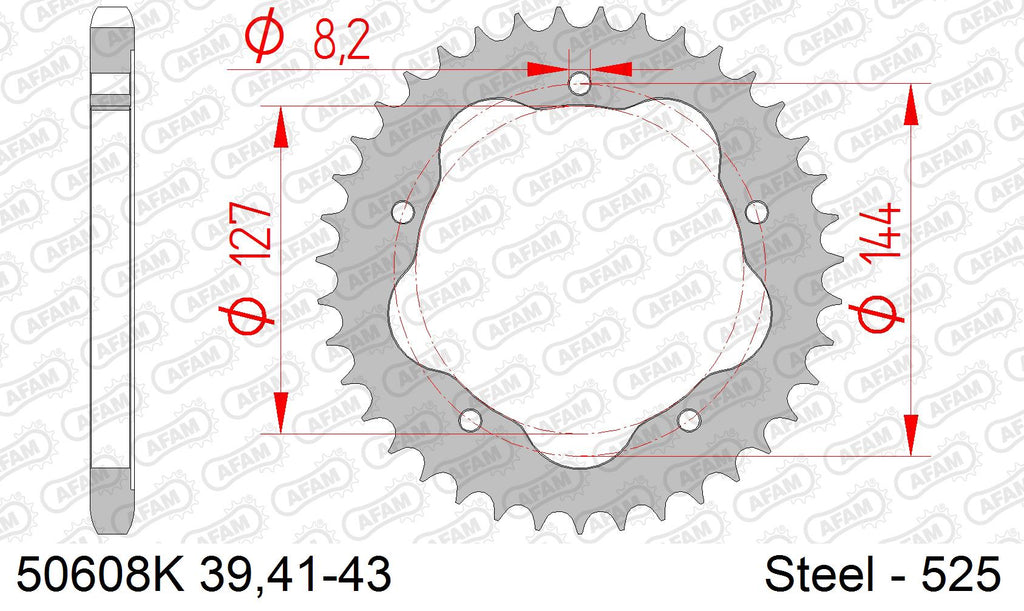AFAM Rear Sprocket, 525 conversion, Steel PCD2 - 41T, 104 links reqd, fits PCD2