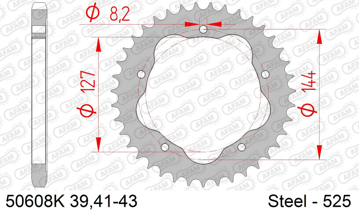 AFAM Rear Sprocket, 525 conversion, Steel PCD2 - 41T, 104 links reqd, fits PCD2