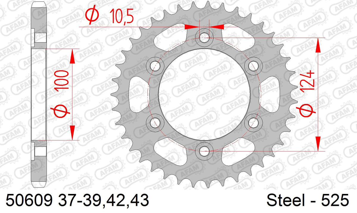 AFAM Rear Sprocket, 525 (OE Pitch), Steel - 38T, 100 links reqd