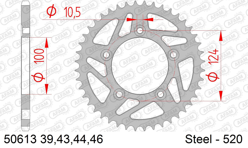 AFAM Rear Sprocket, 520 (OE Pitch), Steel - 43T (orig size) (50613-43)