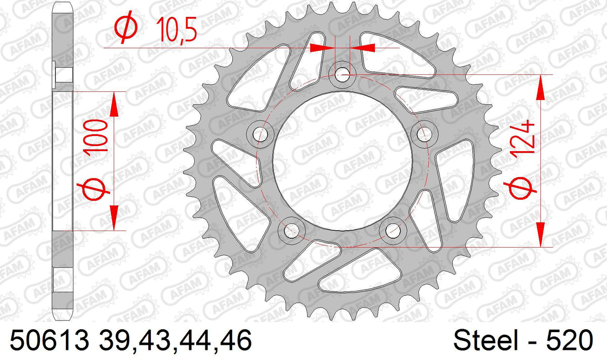 AFAM Rear Sprocket, 520 (OE Pitch), Steel - 43T (orig size) (50613-43)