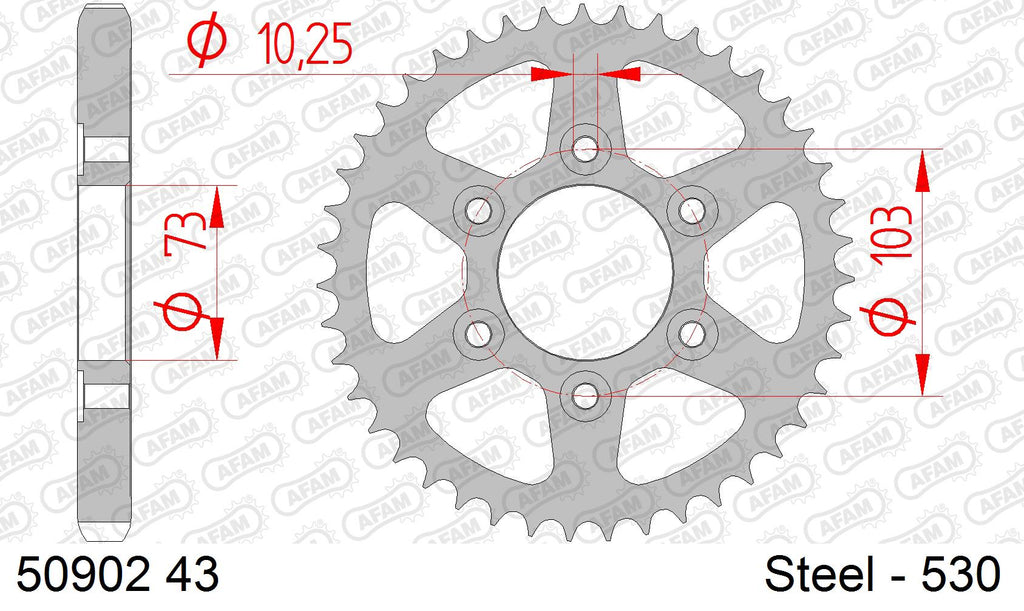 AFAM Rear Sprocket, 530 (OE Pitch), Steel - 43T (orig size) – Ducati Multistrada 1200 Enduro 2016–2018 / Ducati Multistrada 1260 Enduro 2019–2020