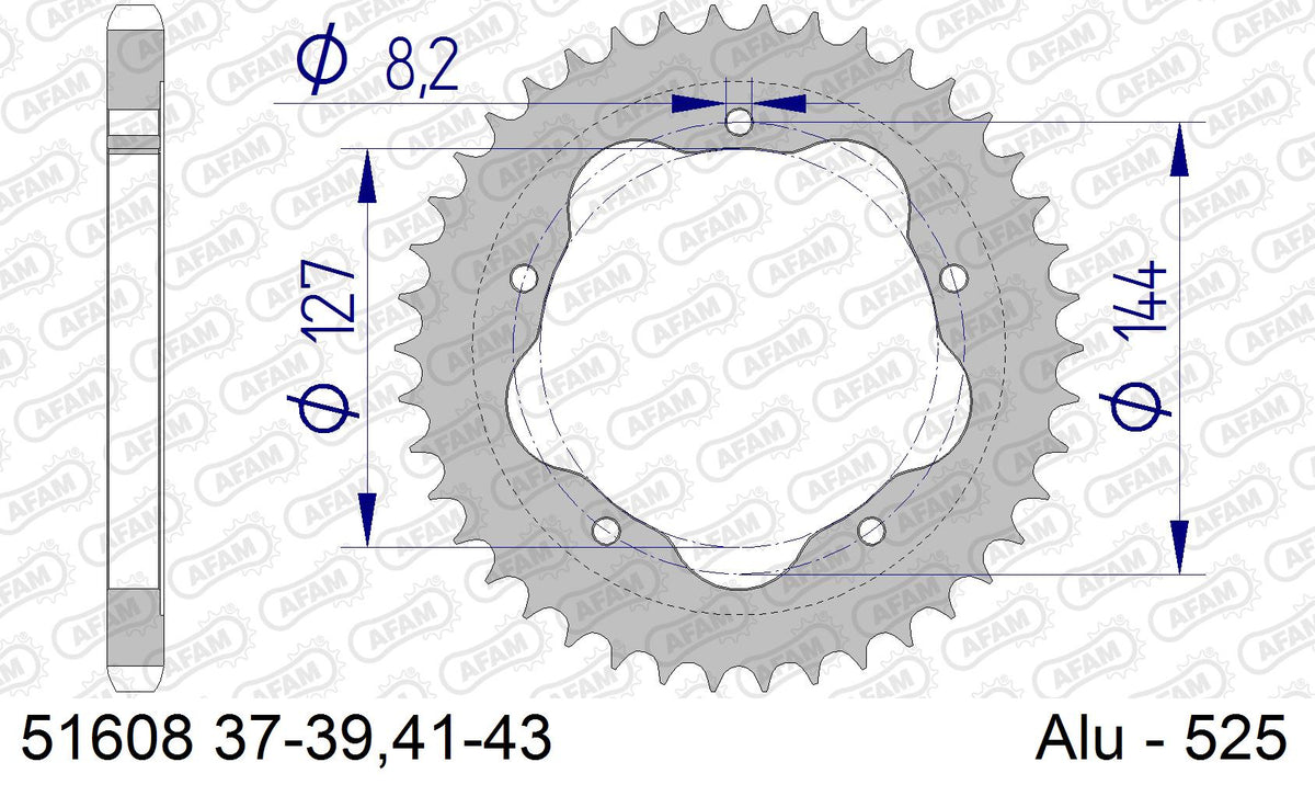 AFAM Rear Sprocket, 525 conversion, Alu PCD2 - 43T, 106 links reqd, fits PCD2
