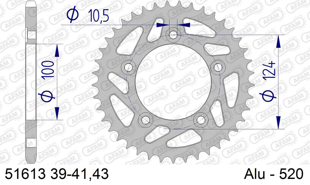 AFAM Rear Sprocket, 520 conversion, Alu - 43T, 102 links reqd