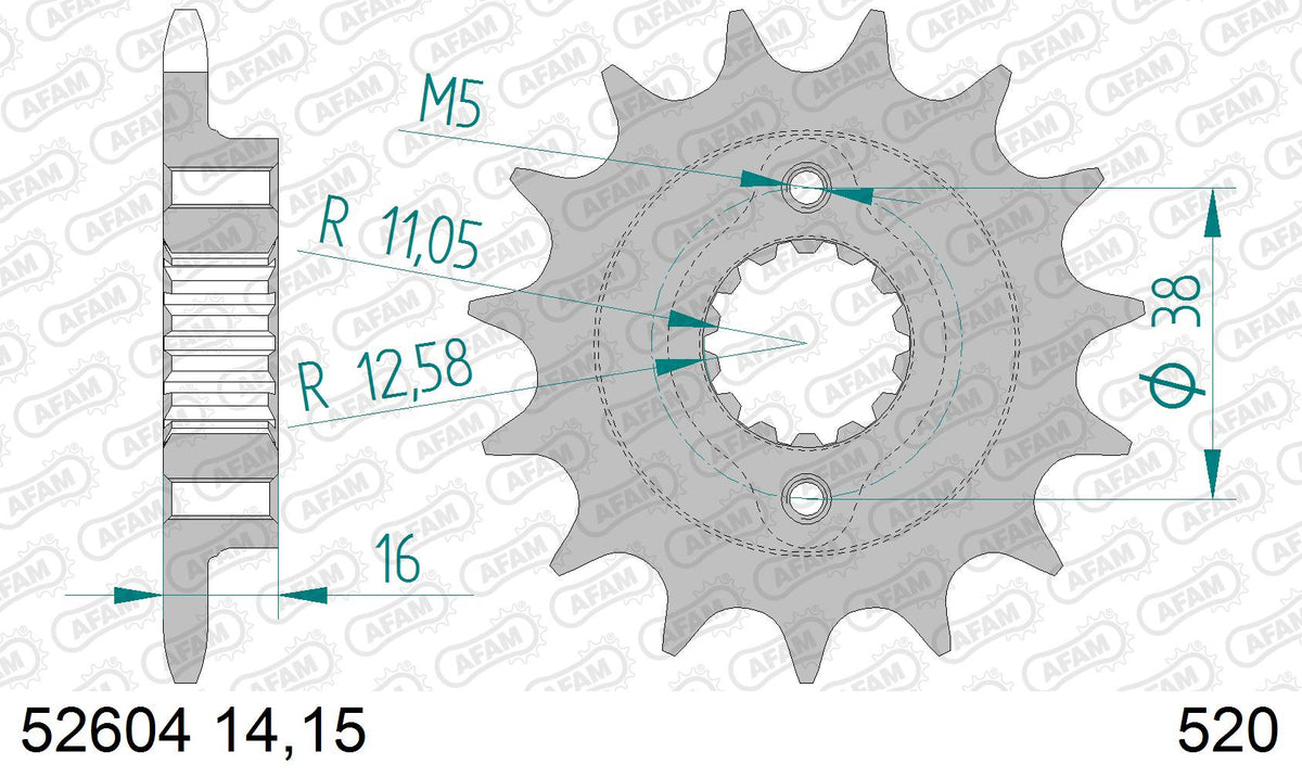AFAM Front Sprocket, 520 (OE Pitch), Steel - 15T (orig size) (52604-15)