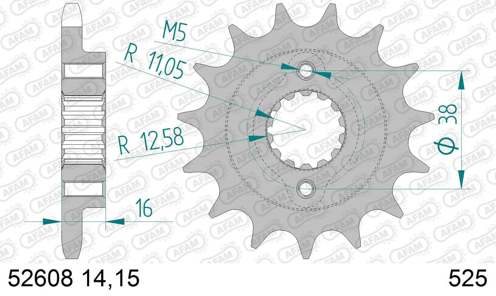 AFAM Front Sprocket, 525 (OE Pitch), Steel - 15T (orig size) (52608-15)
